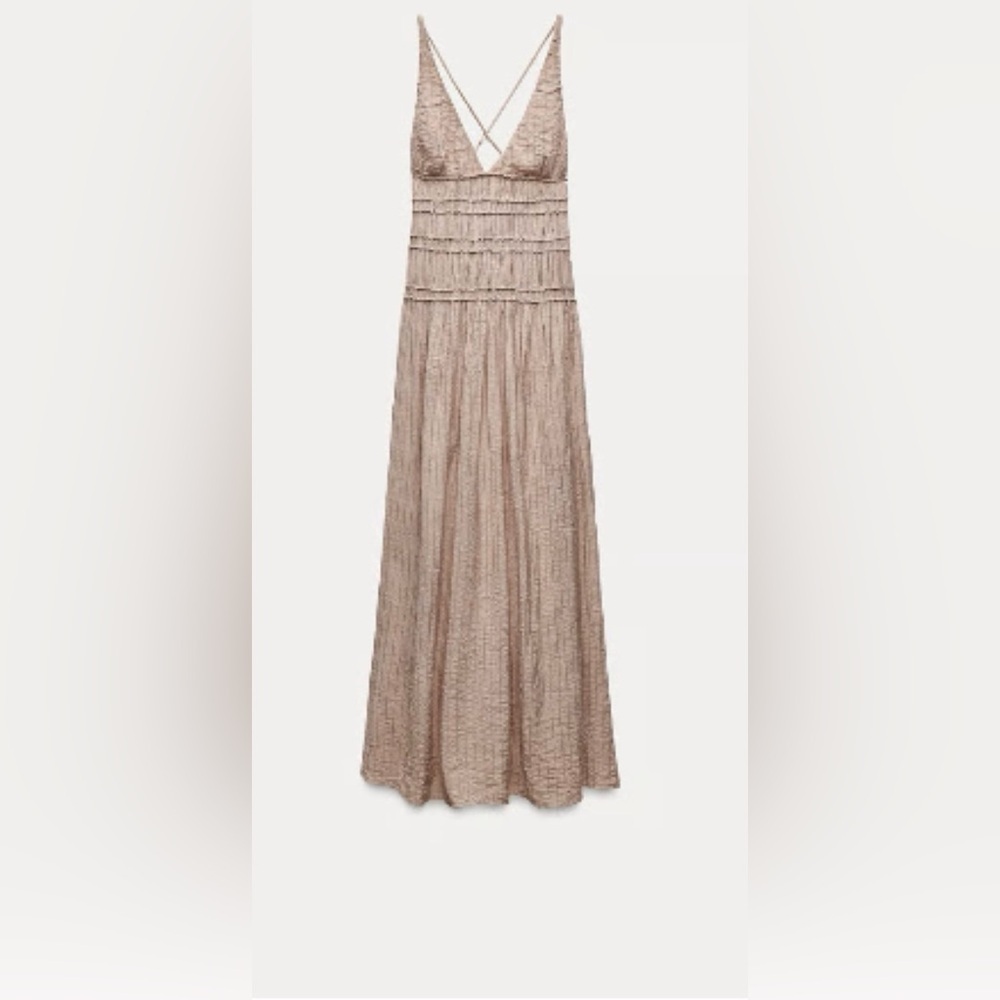 Zara Pale Pink Textured Midi Dress Size M Blogger Favorite - Picture 3 of 14